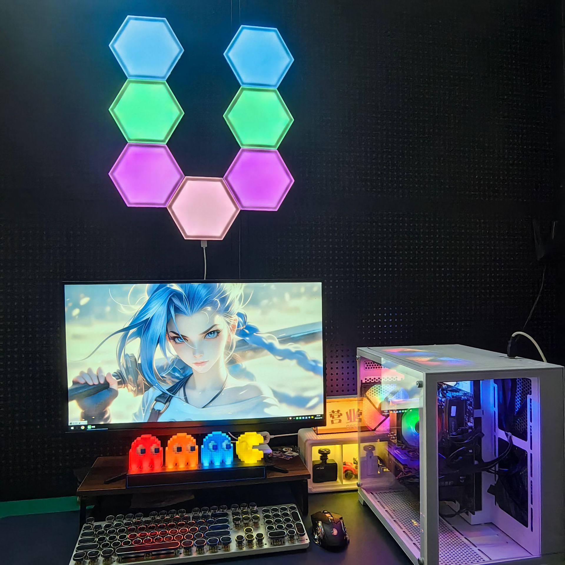 大号超薄智能量子灯六边形蜂巢灯电竞氛围灯壁灯APP控制
