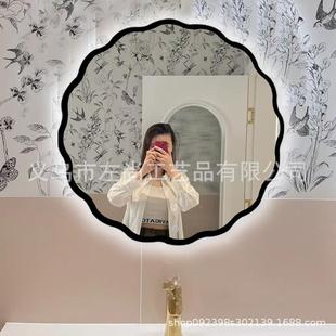 复12451古浴镜圆形化妆室镜玻镜璃除镜壁挂梳妆镜带灯雾卫生 法式