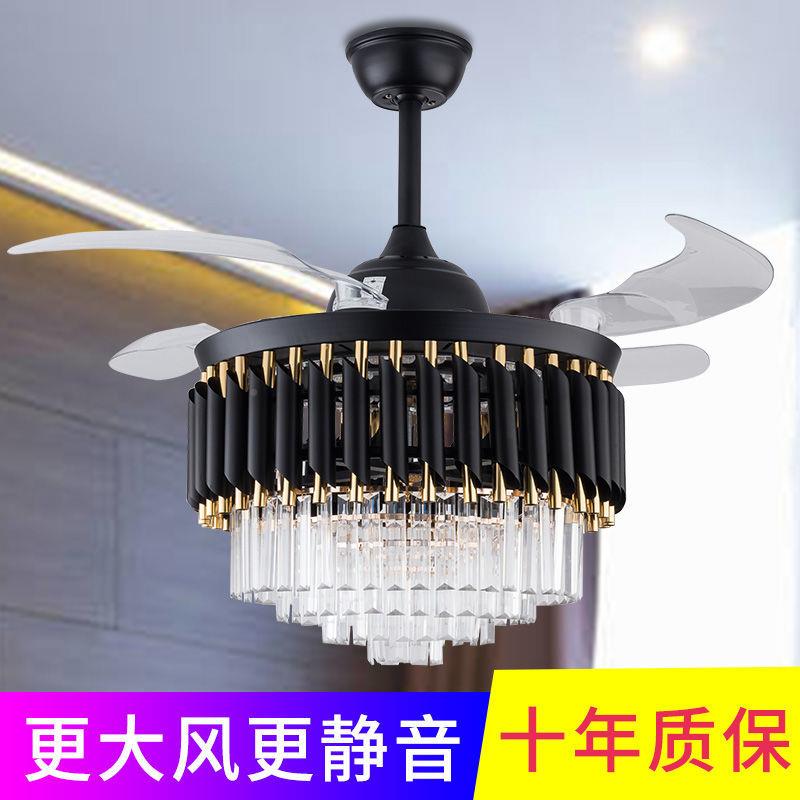 轻奢水晶吊扇灯形用一体餐厅客厅能卧隐室家智语音带风扇吊灯