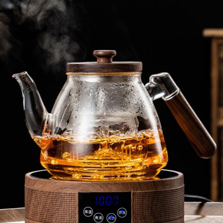 厚新款木把蒸煮加两用一体玻璃茶壶大容量玻璃煮茶陶壶电SZ004炉