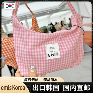Korea韩国格子腋下包单肩包女手腕手拎包多巴胺手提帆布女包 emis