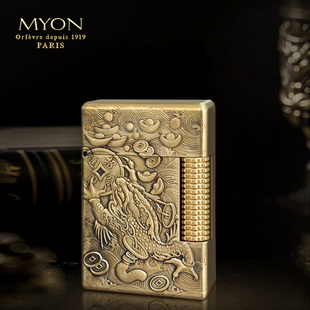 MYON煤油打火机高级勉牌正品M6金蟾双面手工雕刻创意稀奇古怪火机