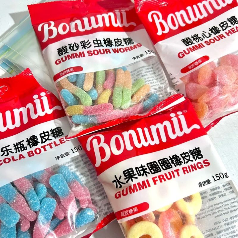 宝奴咪橡皮糖酸砂彩虫酸桃心毛毛虫小熊水果味圈圈 网红糖果零食