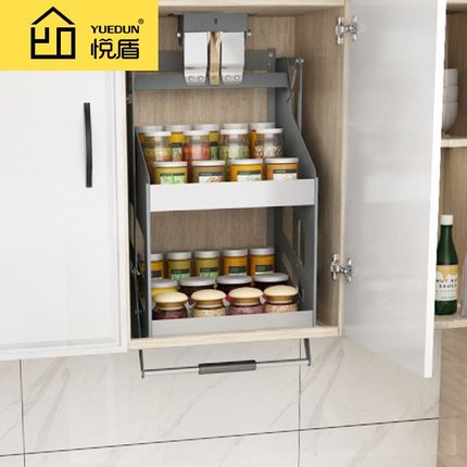 新品吊柜升降拉篮 下拉式壁柜上下垂直升降机 厨房橱柜收纳调味篮