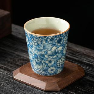 汝窑主人杯开片可养单个茶碗百花陶瓷品茗杯家用小号泡茶可乐杯子