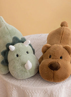 趴姿三角龙独角兽公仔棕熊小狗抱枕家居卡通趴趴枕绿色恐龙玩偶