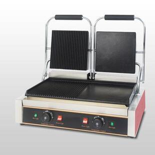 跨境商用电热款双头半平半坑压板扒炉煎牛扒炉不锈钢参与厨具设备