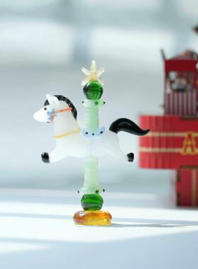 博山琉璃灯工旋转木马摆件纯手工马到成功家居桌面装饰品生日礼物