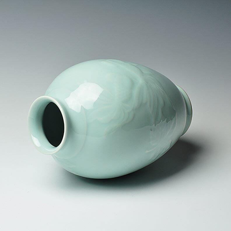 国大师夏侯文金玉满堂敞口瓶龙泉青瓷花瓶摆件保值收藏品古典中式