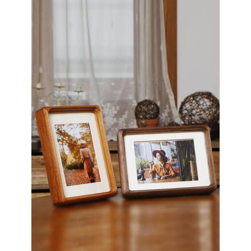 实木柚木色相框摆台榫卯圆角黑胡桃洗照片6寸8寸10寸相架画框镜框