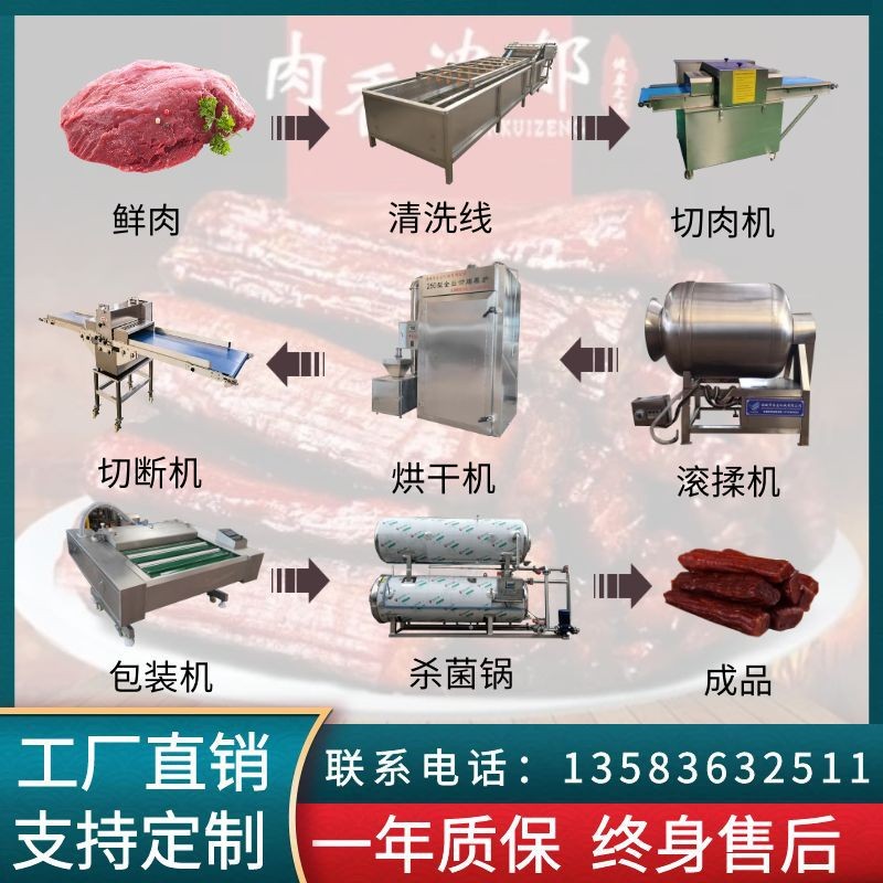 手撕牛肉干生产线商用油炸牛肉干全套设备五香风干牛肉脯制作机器
