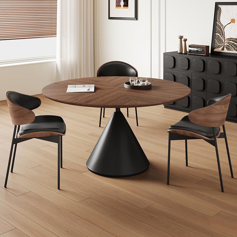 复古实木餐桌圆桌家用小户型客厅2025新款1米中古风实木面洽谈桌