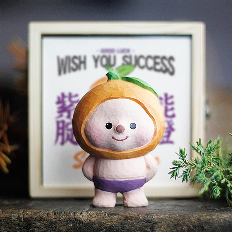 鹿妖商店 紫腚能橙 可爱橙子 纯手工木雕 实木桌面摆件 上岸礼物