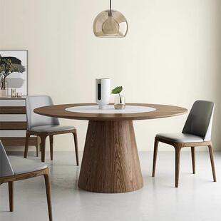 北欧白蜡木大圆桌家用十人位圆形实木餐桌椅组合内嵌岩板转盘饭桌