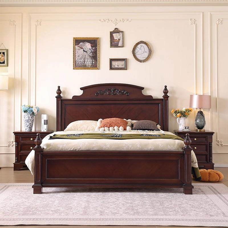 美式乡村中古风1.8米实木双人床简约大气高端大气婚床高箱储物床