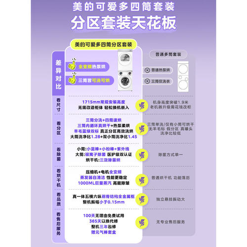美的可爱多懒人洗衣机热泵烘干机四筒分区内衣裤袜子除菌洗烘套装