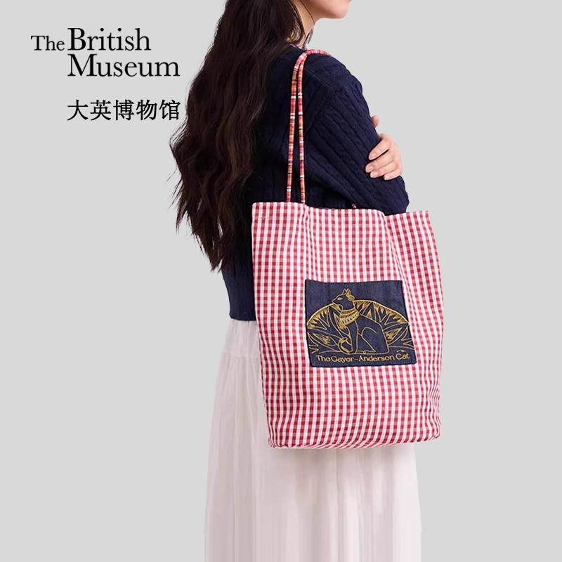 大英博物馆正反两用刺绣牛仔单肩包复古时尚日常通勤帆布包新款