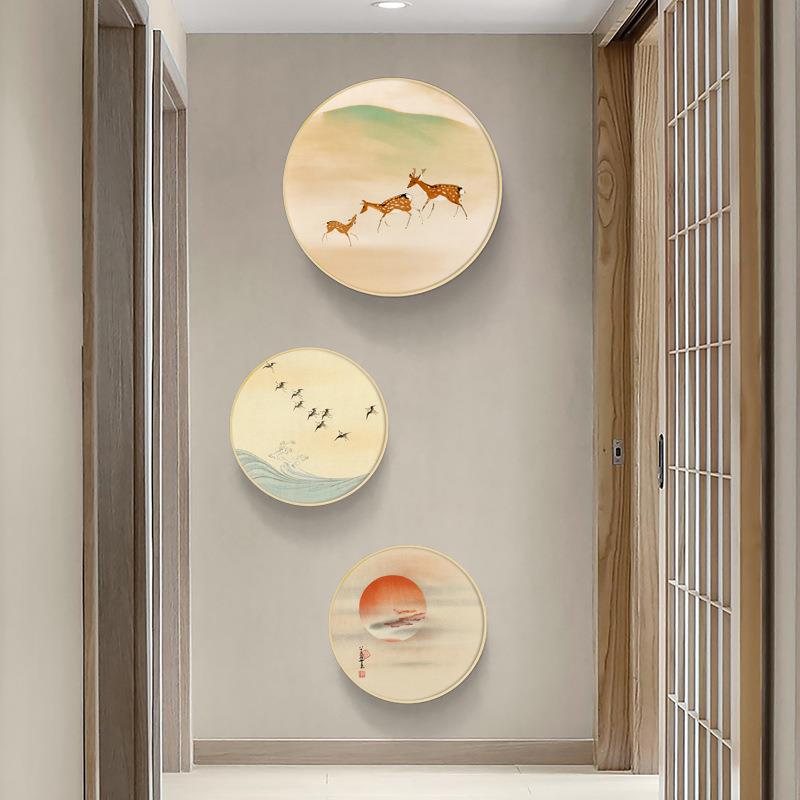 游鹿归 日系原木风玄关装饰画和风榻榻米餐厅新中式背景墙挂画图片