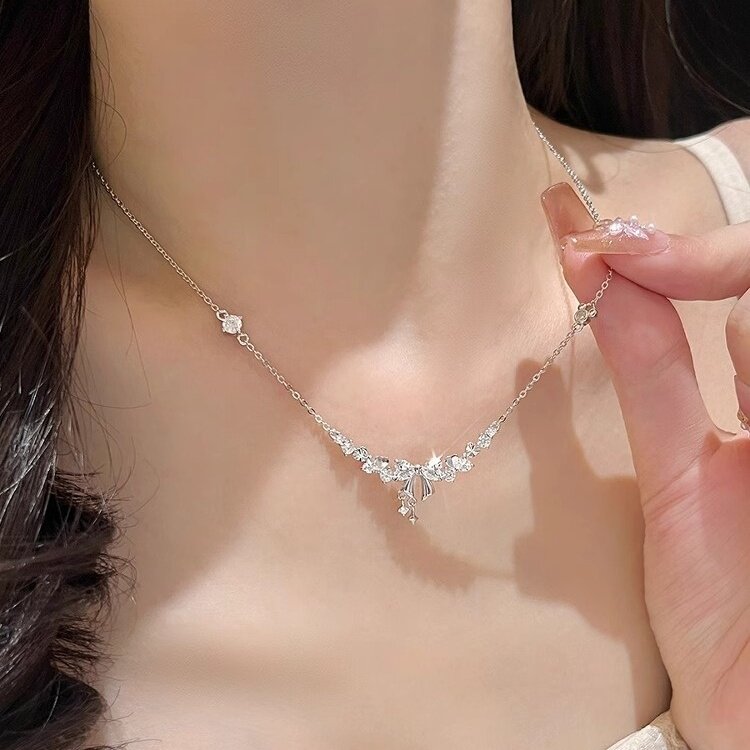 999纯银冰透蝴蝶结公主项链女轻奢小众设计高级感锁骨链送女友