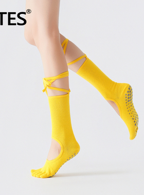 MTES防滑瑜伽袜子五指袜绑带普拉提专用袜室内运动训练中筒分趾袜