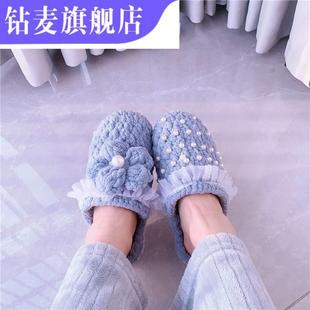 泡芙棉拖鞋 网红diy手工编织钩针材G料包棉拖成品线送女友毛线珍