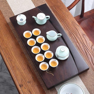 黑檀整块茶盘实木托盘原木家用功夫茶具现代简约茶海长方形小茶台