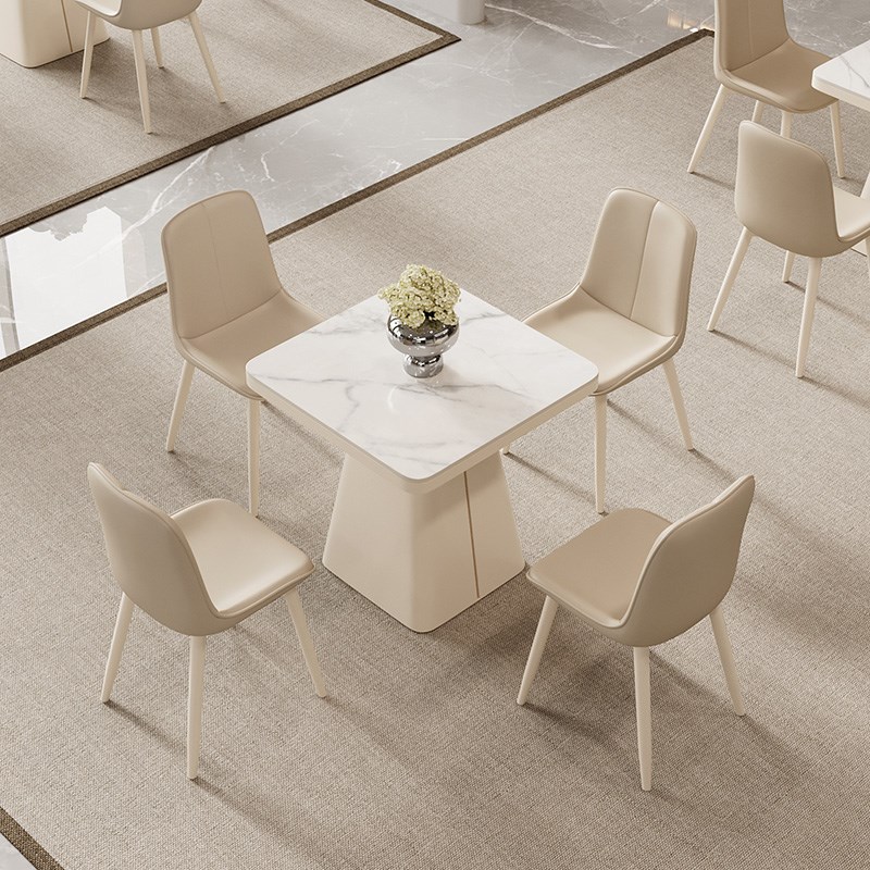 2025新款黑色餐桌椅组合v方形岩板洽谈桌酒店休息区接待休闲棋牌