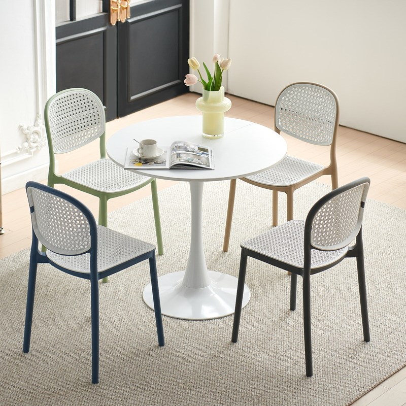 藤编塑料椅子加厚餐厅椅户外家用书桌椅L可叠放舒服休闲靠背凳子