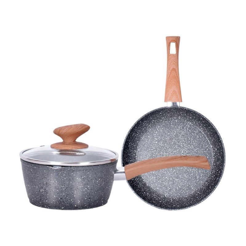 麦饭石平底锅不粘锅家用小煎锅烙饼牛排煎锅奶锅宝宝辅食锅套装