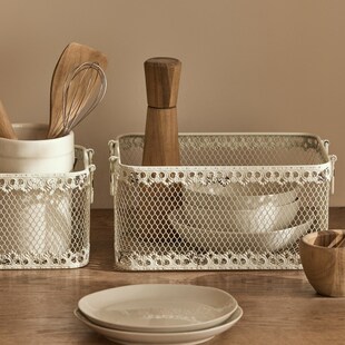 复古铁艺收纳筐桌面杂物收纳篮厨房浴室置物篮子镂空零食储物篮