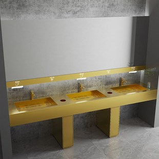 定制公厕智能镜柜龙头一体浴室柜酒吧商用不锈钢洗手台盆洗手槽池