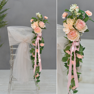 森系婚礼椅背花仿真花绢花酒店婚庆宴会活动椅子楼梯装饰布置花艺