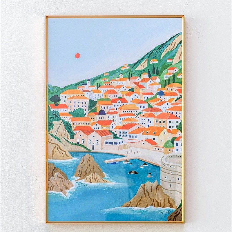 旧岛的诗 Ambhers Textiles克罗地亚风景装饰画金色外框设计师挂