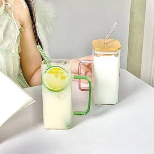 秋冬新品 2022开学季 方形璃杯透明水杯00134088家用带吸管牛奶杯果