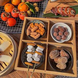 木质九宫17111260格收盒纳带盖糕点盘六宫格盘桌面格子盒茶中托药