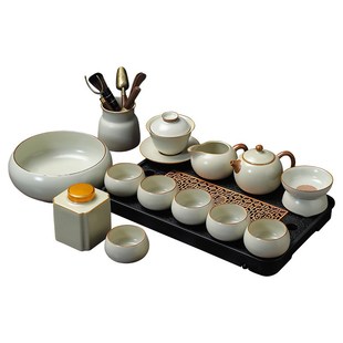 陶瓷茶壶茶杯套装 黄汝窑宿舍茶具个人专用办公室中式 家用一套茶盘