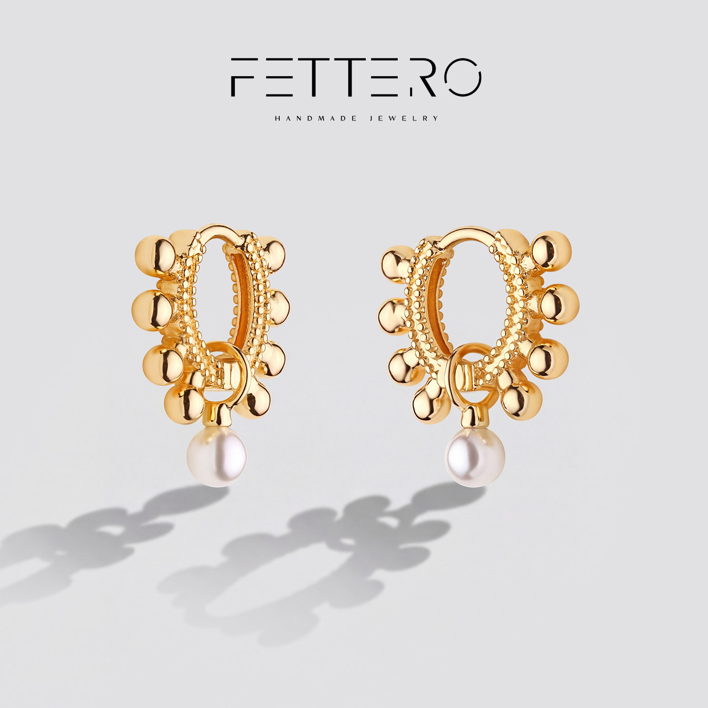 fettero原创重工单颗珠珠摇铃耳环气质时尚百搭法式欧美气质耳扣
