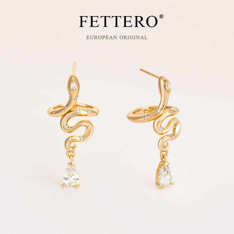 fettero金色圆圈水滴蛇对称耳钉女稀奇古怪独特耳饰时尚潮流耳环