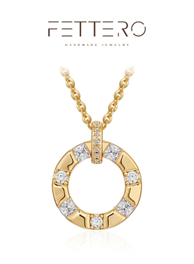 fettero金色圆圈白锆方锆项链