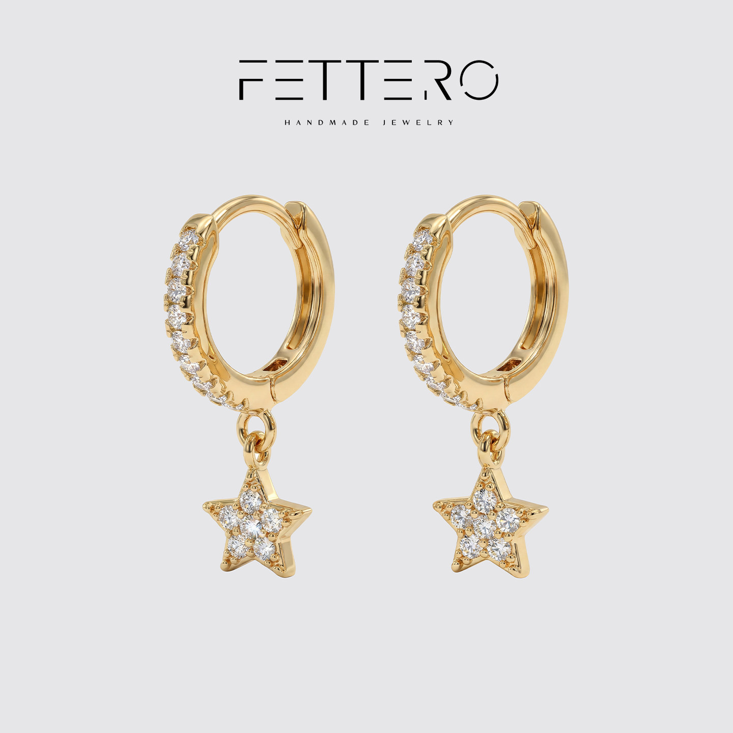 fettero小众金色全钻五角星耳环女款时尚小巧耳饰高级感ins风耳圈