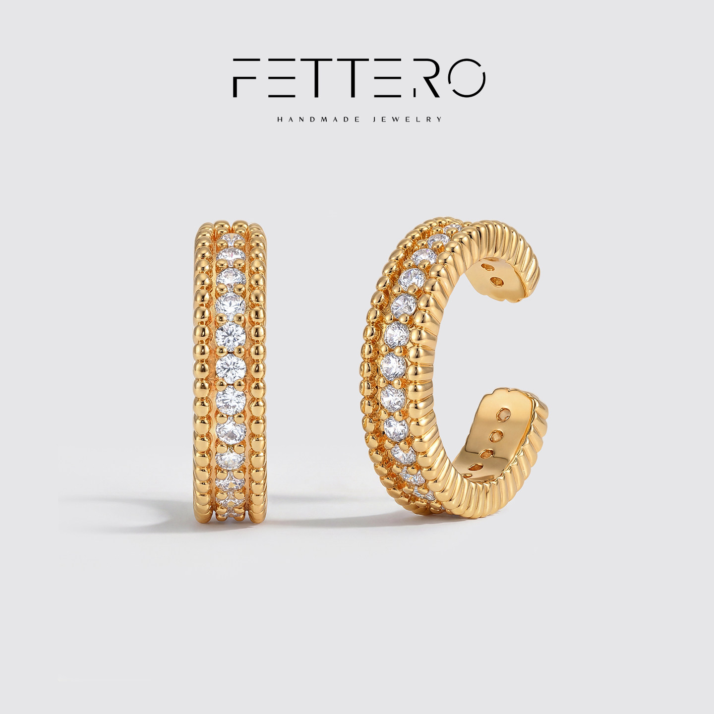 fettero原创重工精致金色单个单条镶锆耳夹气质时尚百搭小众饰品