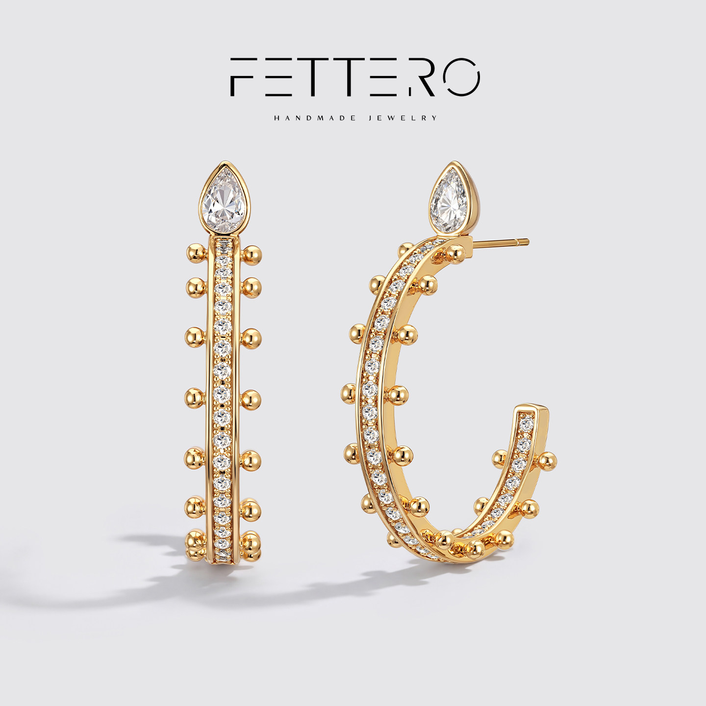 fettero欧美时髦水滴爱心C形耳钉女显脸小轻奢夸张独特双C大耳圈