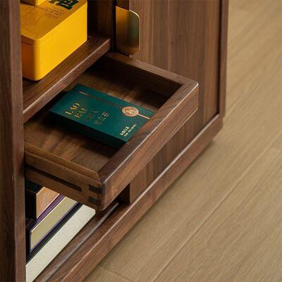 体美黑胡桃移动茶水柜实木TOS边柜型家用茶几烧水壶一茶台小茶北