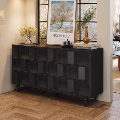 法式中古风边实木餐色柜客厅家用GPL入靠户墙一体玄关柜黑六抽储