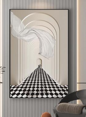 现代约延伸空ZEW间玄关装感画饰过道挂画走廊尽头壁画客厅落地简