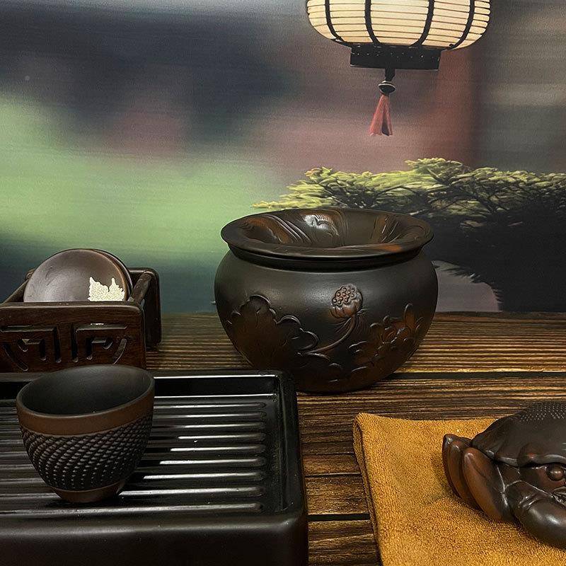 QOF分水紫陶家茶渣缸水盂建茶洗茶渣离废水缸茶桌用大号水缸茶渣