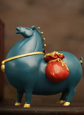 马上有钱意精品摆件彩XVZ绘柜色唐马工创品卷据客艺厅电视办公室