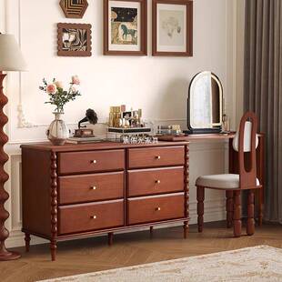 大司马PDO复古梳妆角台卧室书桌妆台转梳妆台斗柜一木体化实化妆