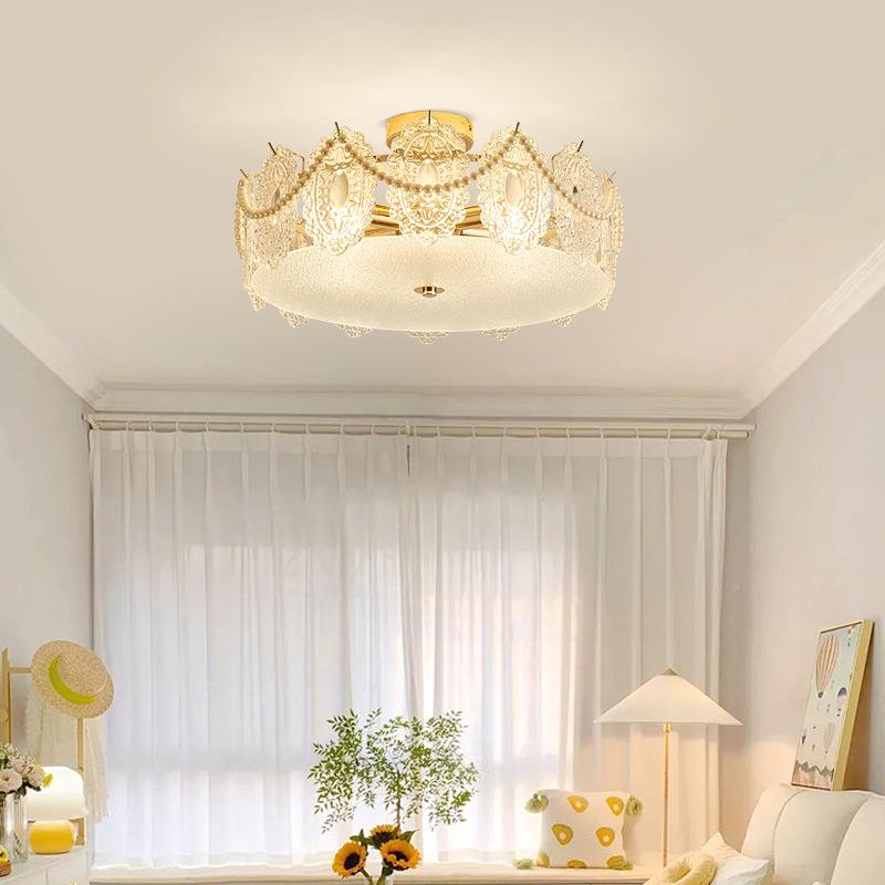 珍珠风风铃吸灯顶灯法式奶油主卧室房间517灯代现简约温馨护眼吊