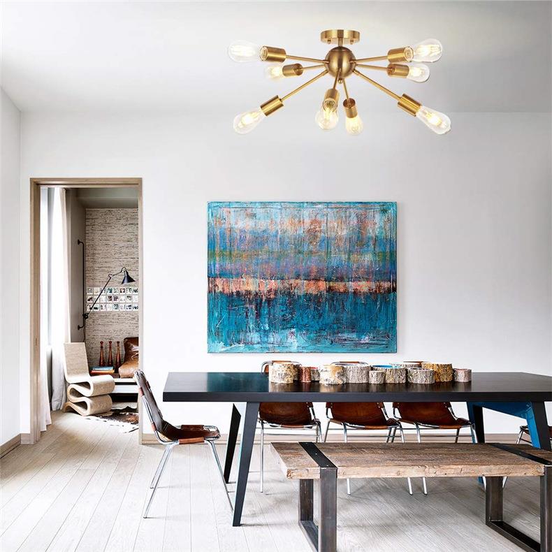 热销顶美式吸乡村业风铁艺多头灯卧室书QSU房餐厅电镀枝形灯工具